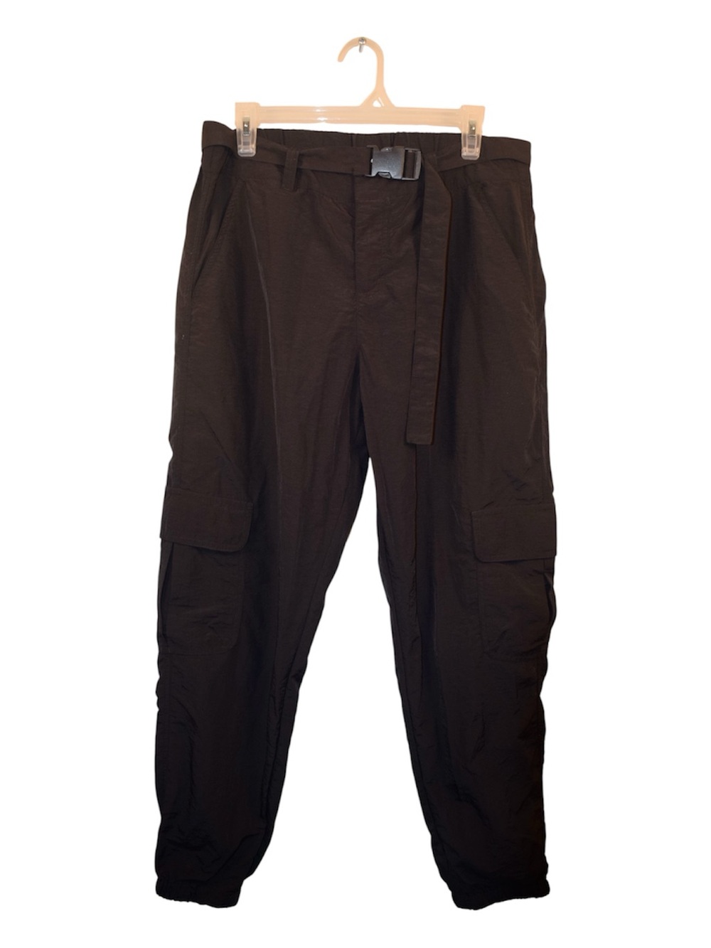 Women's Black Cargo Pants with Integrated Belt